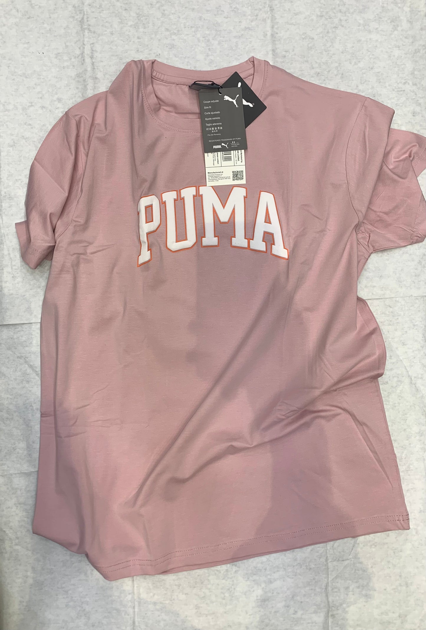 MUP Peach Colour With Mup Puff Print Lycra Fabric Tshirt 50120