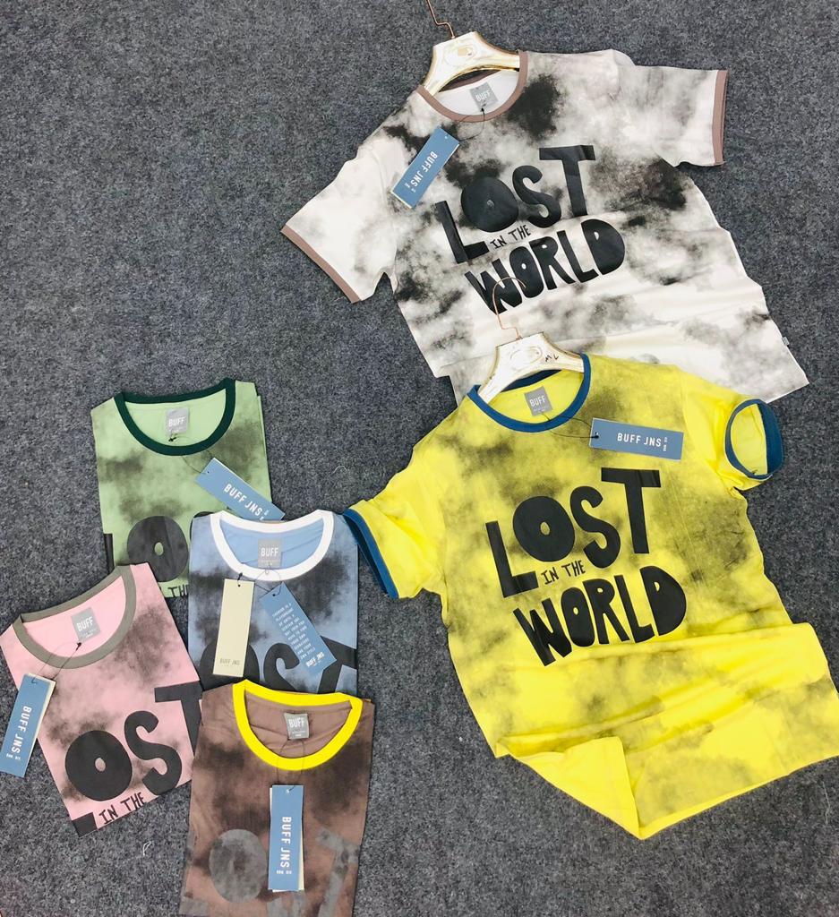Grey White Colour Lost In The Printed Drop-Shoulder T-Shirt