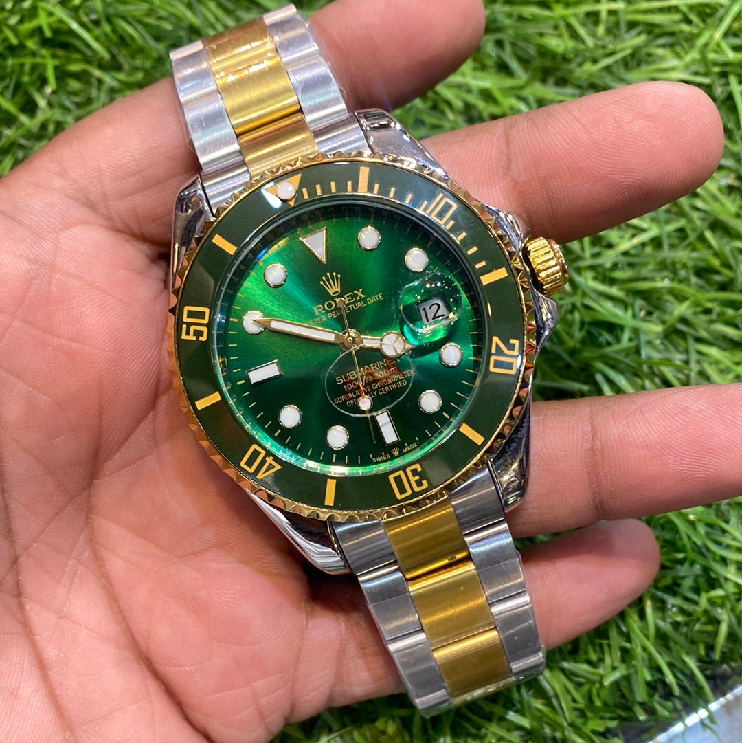 Lor Silver Gold Green Automatic Chain Watch For Men 400197
