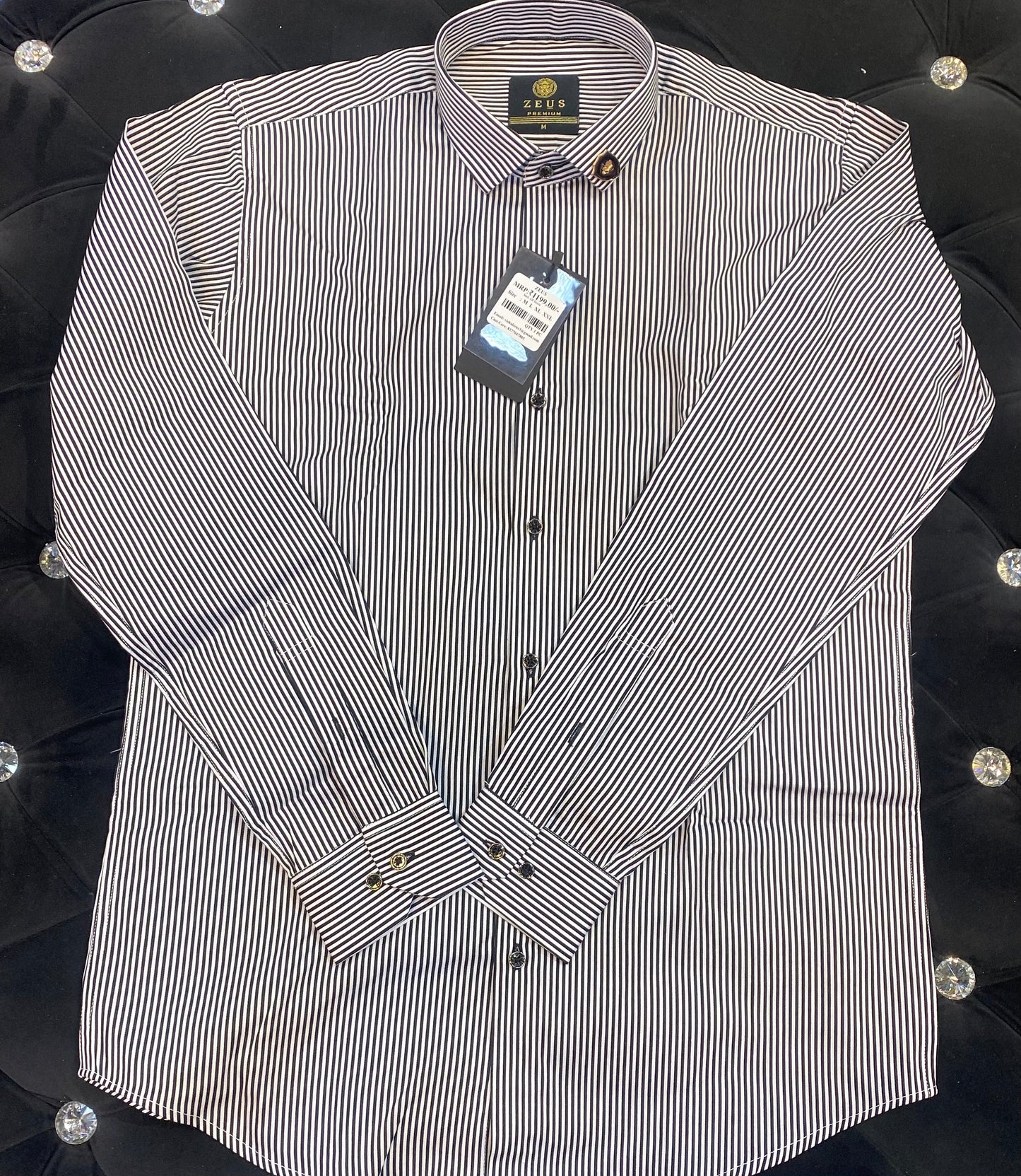 ZEUS White Black Colour With Black Lines Lycra Cotton Full Sleeves Shirt 47885