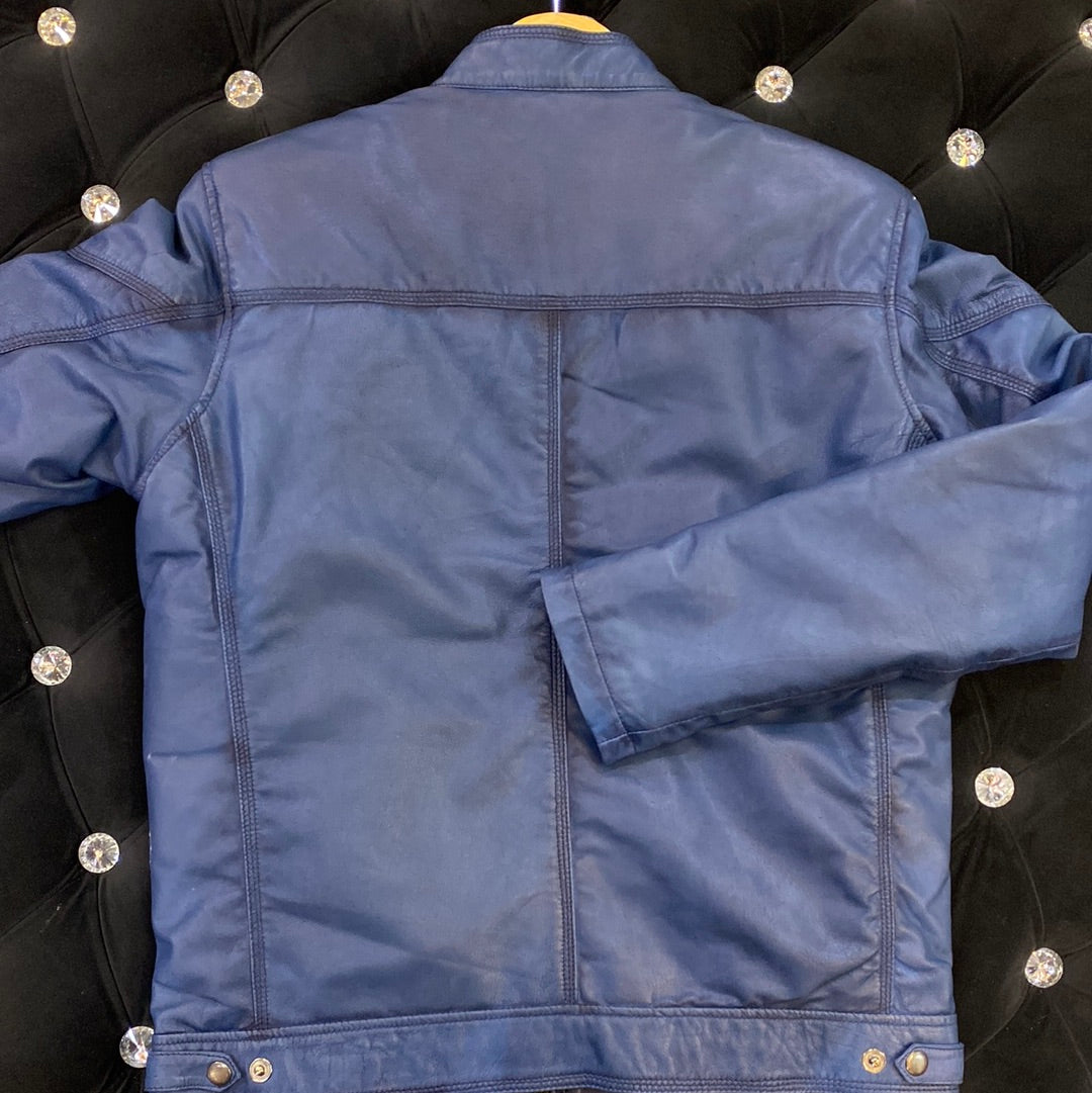 MOT Blue Colour Genuine Leather Branded Leather Men’s Jacket