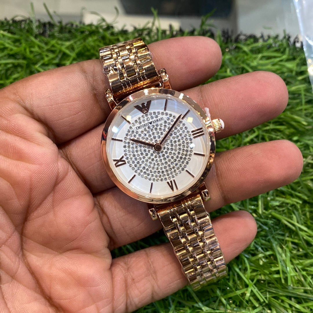Mra Copper Chain White Diamonds Dial Ladies Watch
