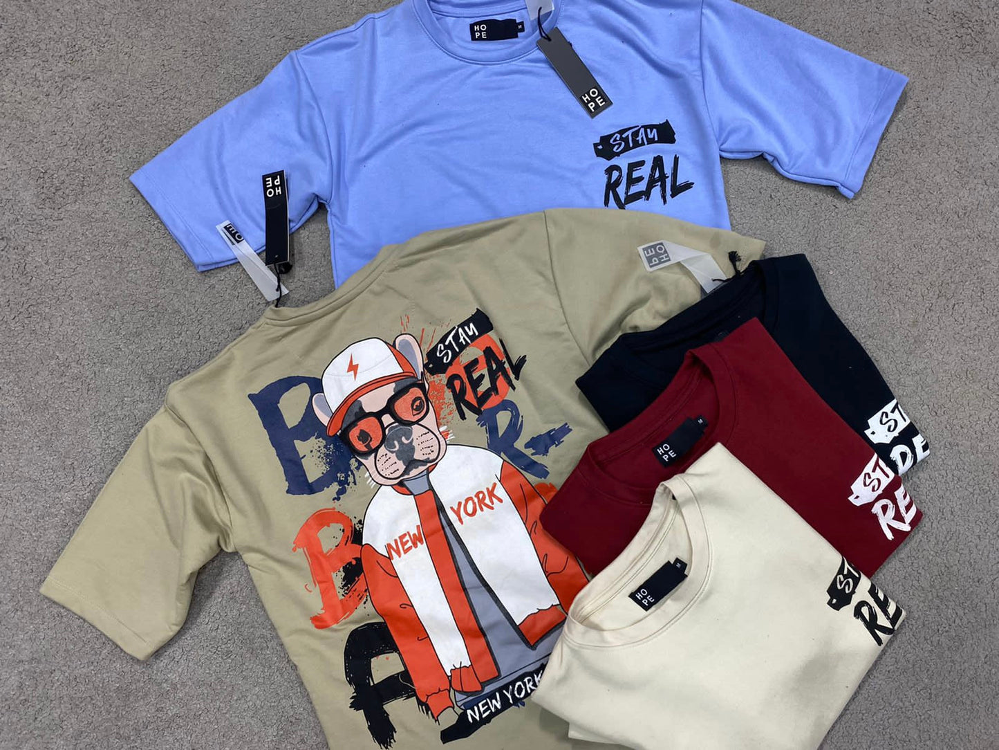 HOPE Blue Colour With Stay Real Back Print Drop Shoulder TShirt 108557