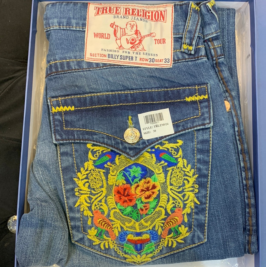 Urt Ler Blue Grey Back Side multi Flower Embroidehry Mens Hight Quality Men’s bell bottom Jeans 32050