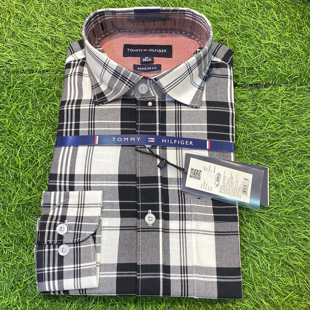 Black White Check Shirt Tom Mot Lycra Cotton Men’s Wear Shirt 8907994486785