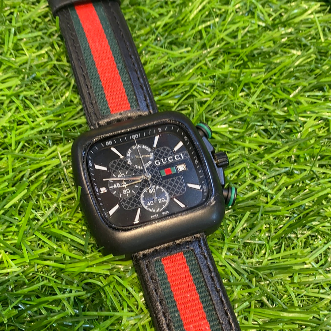 Green Square Red Strap Black Dial Men’s Watch 400630