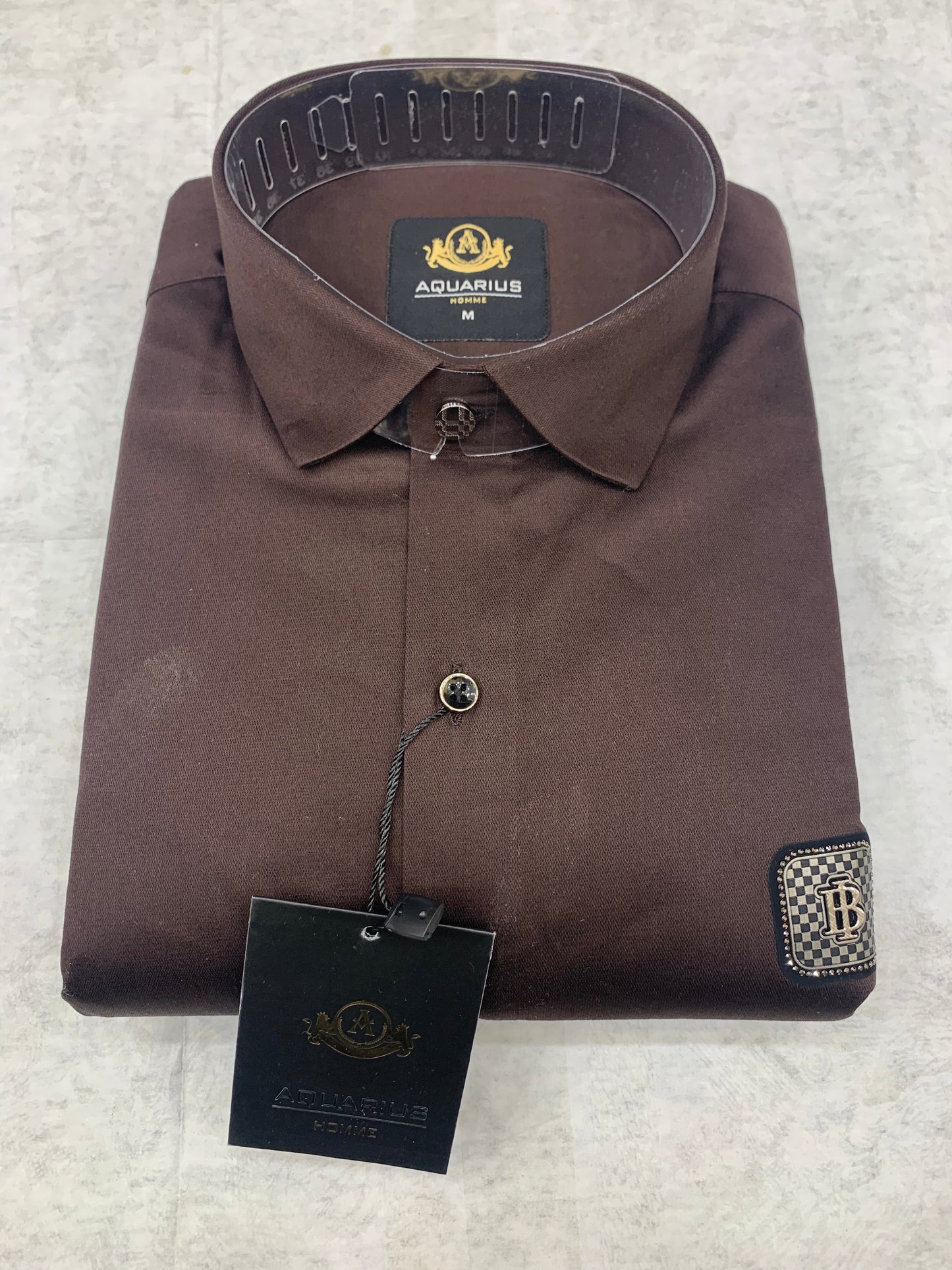 AQUARIUS Brown Colour With Front RUB Sticker Full Sleeve Men Shirt 2201