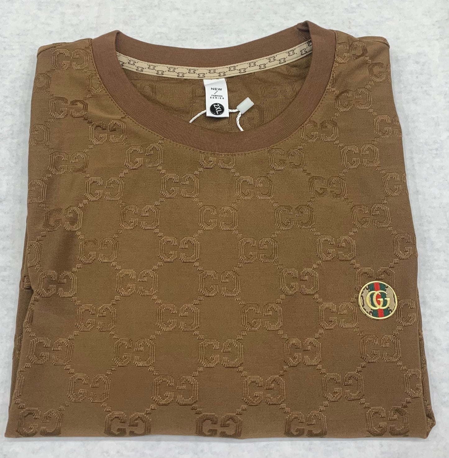 CUG Brown Colour With G Embroidery Lycra Fabric Tshirt 1105062