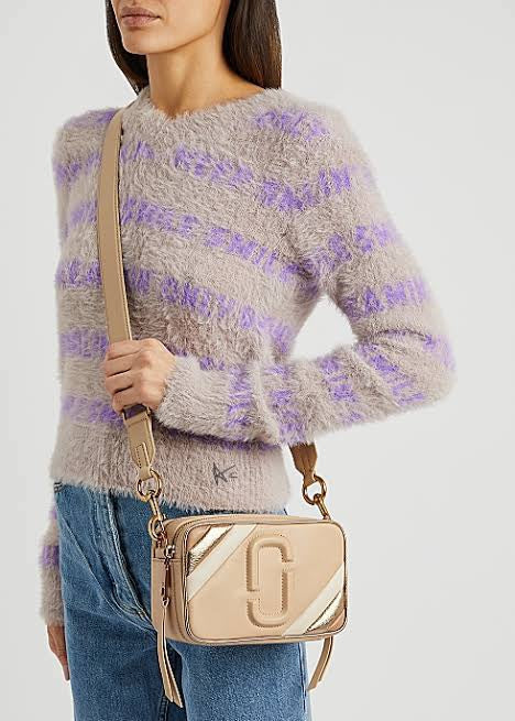 MJ RAM MAR Cream Colour With Gold Metal Logo The Snapshot Camera Bag Women Side Sling Ladies Bag
