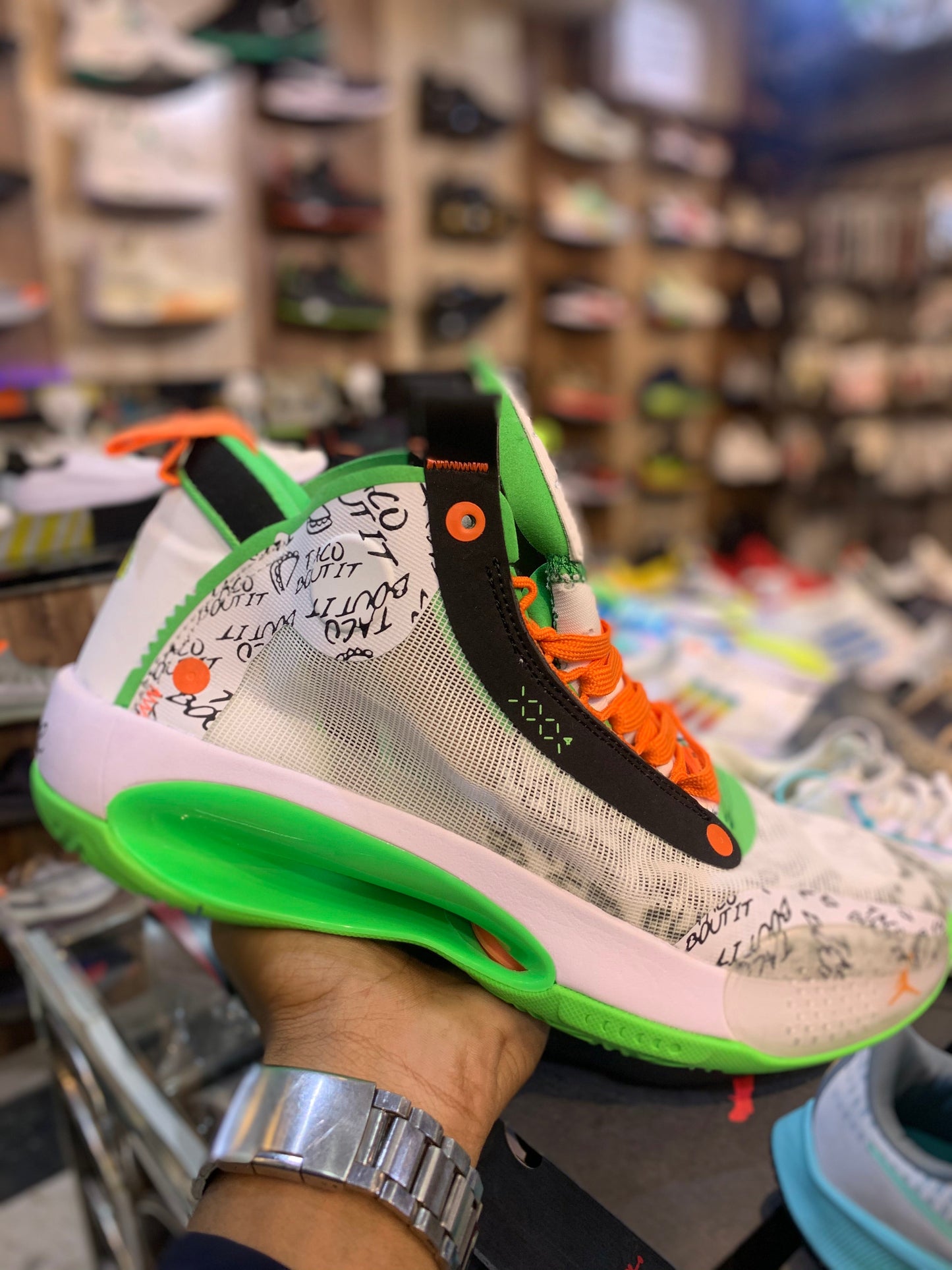 SALE 2400₹ JOR ROJ White Green Orange Net Long Ankle Basketball Sports Shoes 3240122