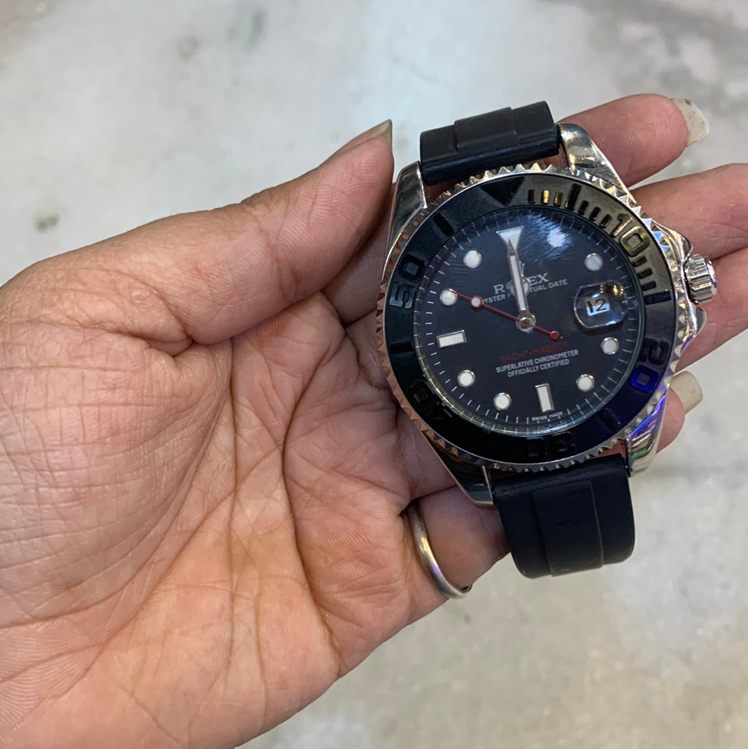 Lor Rol Black Silicon Strap Black Sliver Ring Black Dial Automatic Men Watch 901170