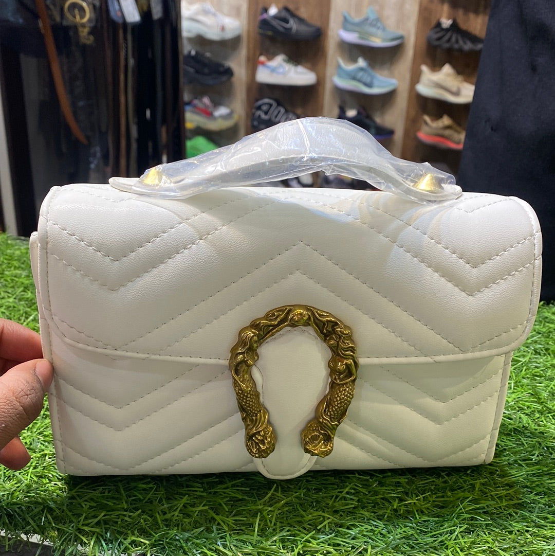 White G Imported Leather Sling Bag for Her / Ladies / Girls Cug
