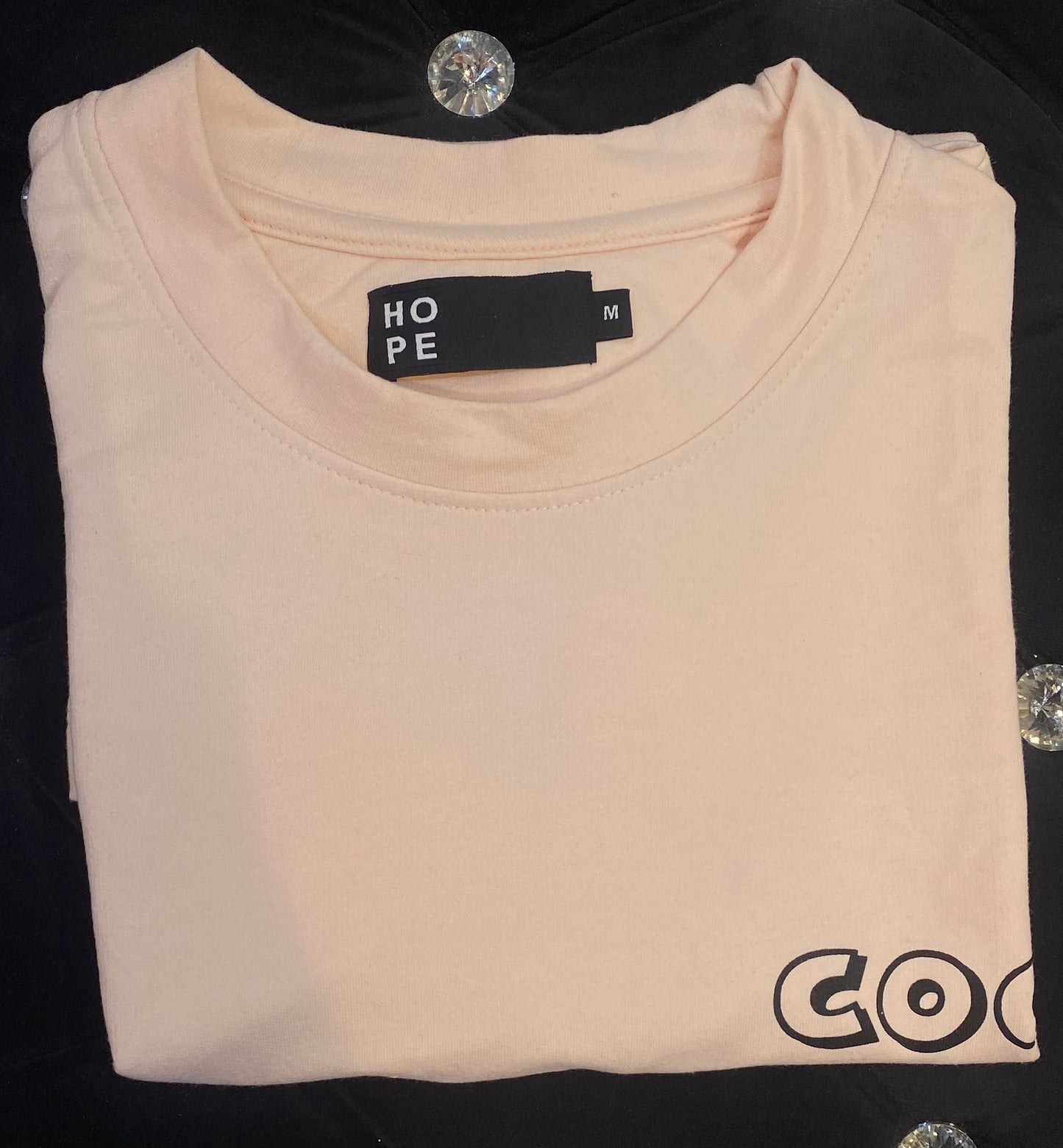 HOPE Peach Colour With Cock Back Print Drop Shoulder TShirt 108556