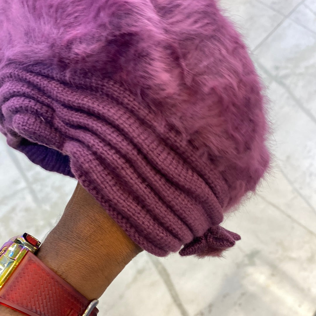 Purple Colour Women Winter Warm Knitted Pumpkin Hat Casual Plus Bean Ladies Cap 9350