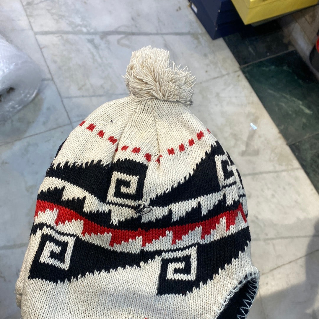 White Red Black Ear flaps features braided tassels Beanie Cap 9336