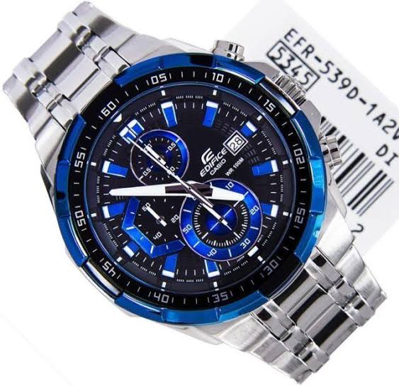 Ide Silver Chain Blue Black Dial Chrono Watch For Men 401197