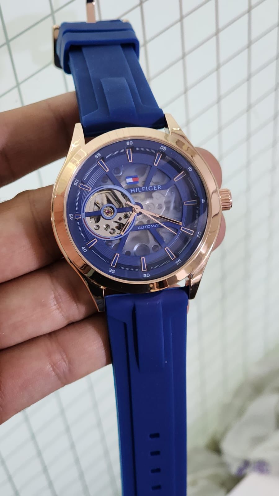 Mot Blue Silicon Strap Copper Ring Blue Dial Automatic Men Watch 901362