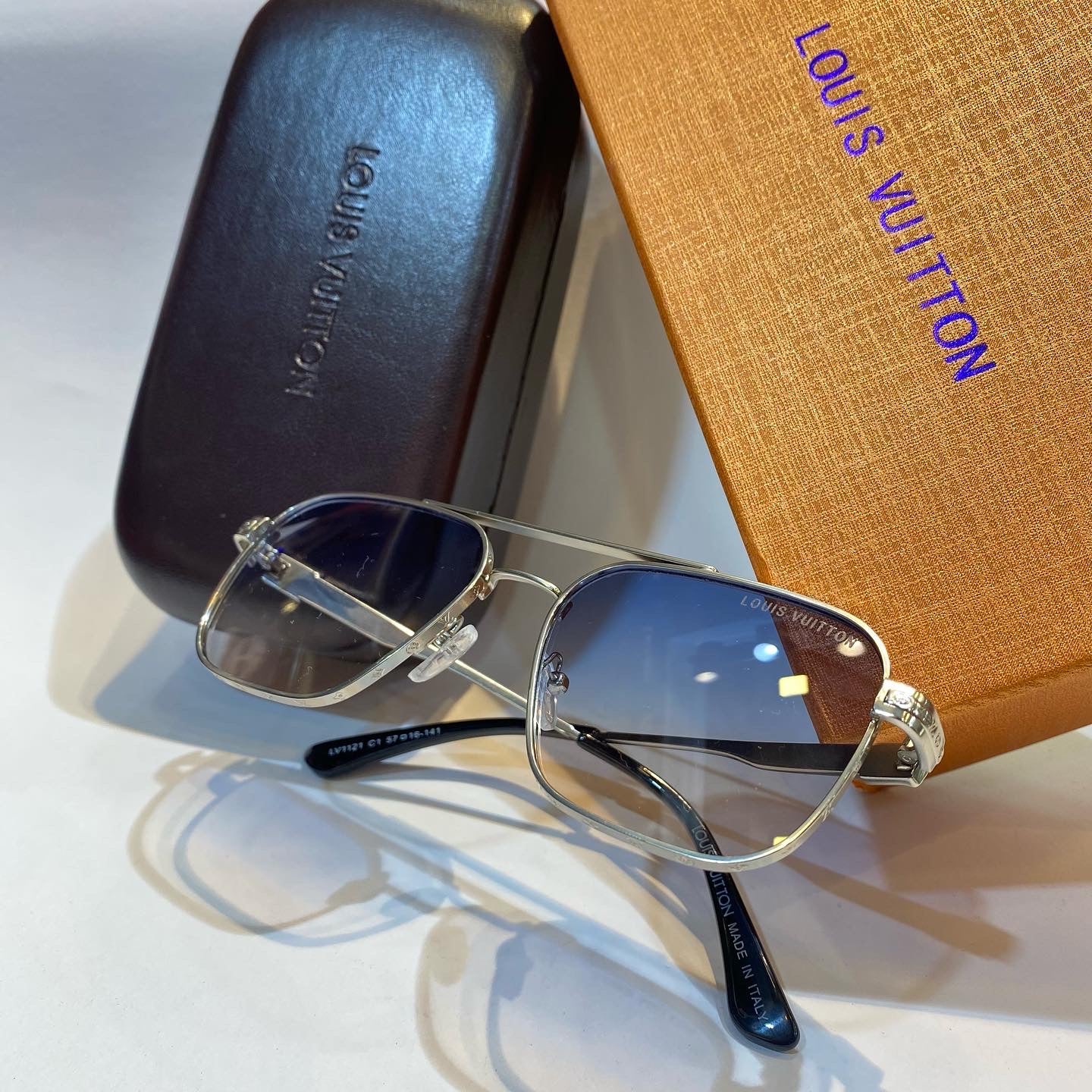 UOL Silver Frame Blue Shade Unisex Branded Sunglasses Lv1121 C6 57 16-141