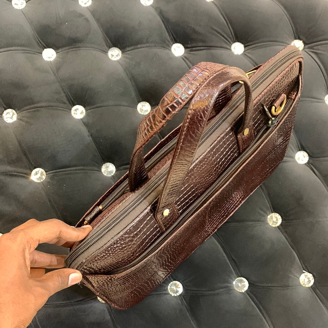 Cherry Colour Genuine Leather Heavy Quality Crock Print Laptop Bag 4218