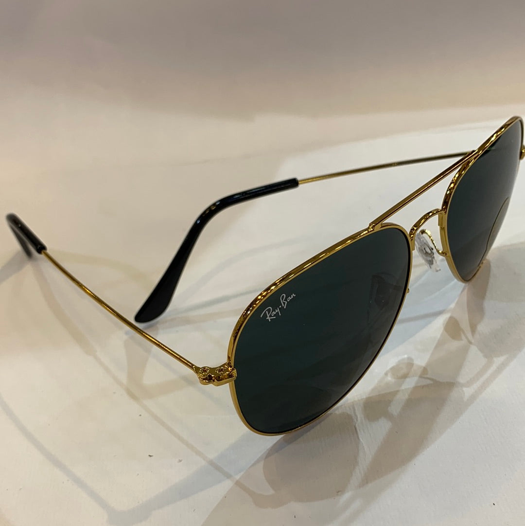 YAR RB Golden Frame Black Shade Unisex Aviator Sunglass RB 3026 62 14-135