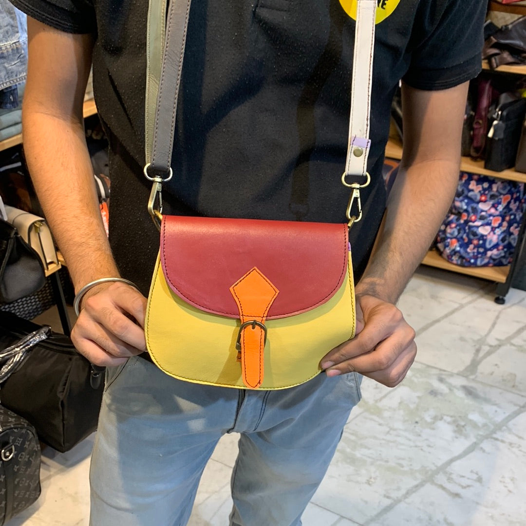 Yellow Orange Red Multi Colour Genuine Leather Heavy Quality Ladies Bag 3204