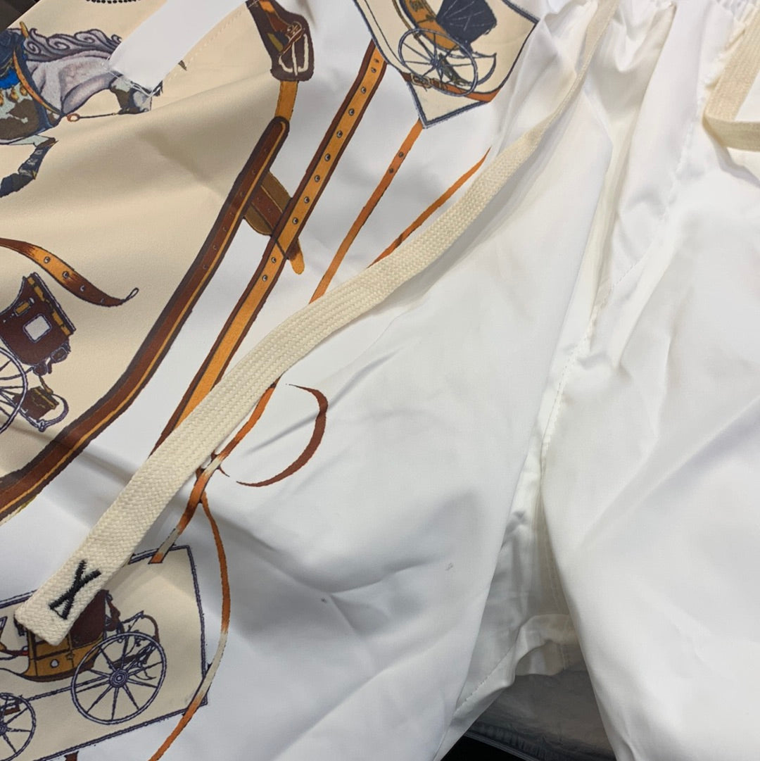 Les Fashion Glassic White Colour with Cream Print with Premium stuff Shorts 5061