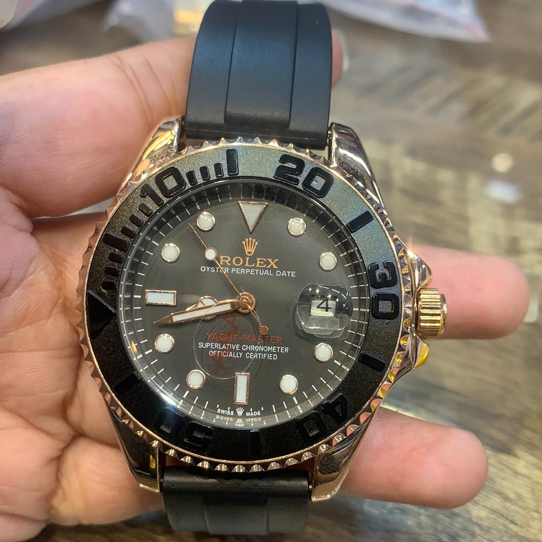 Lor Black Silicon Strap Black Gold Ring Black Dial Automatic Men’s Watch 401210