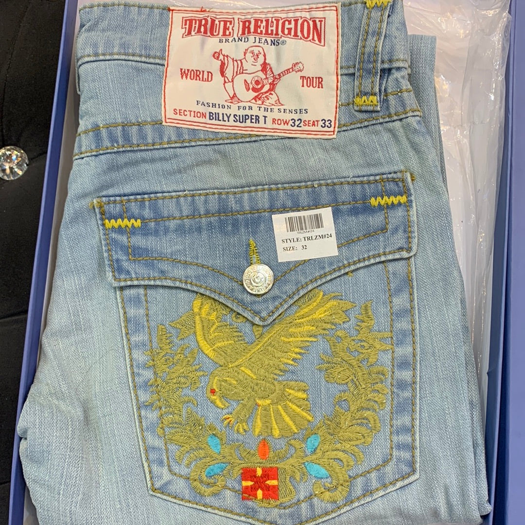 Urt Ler Light Blue Back Side Embroidehry Mens Hight Quality Men’s bell bottom Jeans 32047