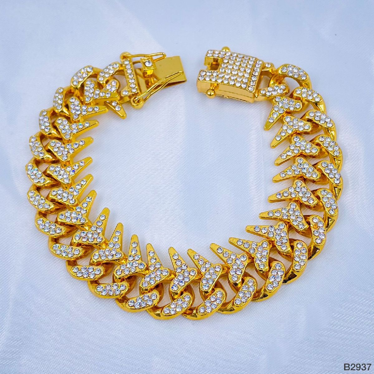 Gold Colour Hip Hop Alloy Gold Rhinestone Gold Bracelet Links Men 35001