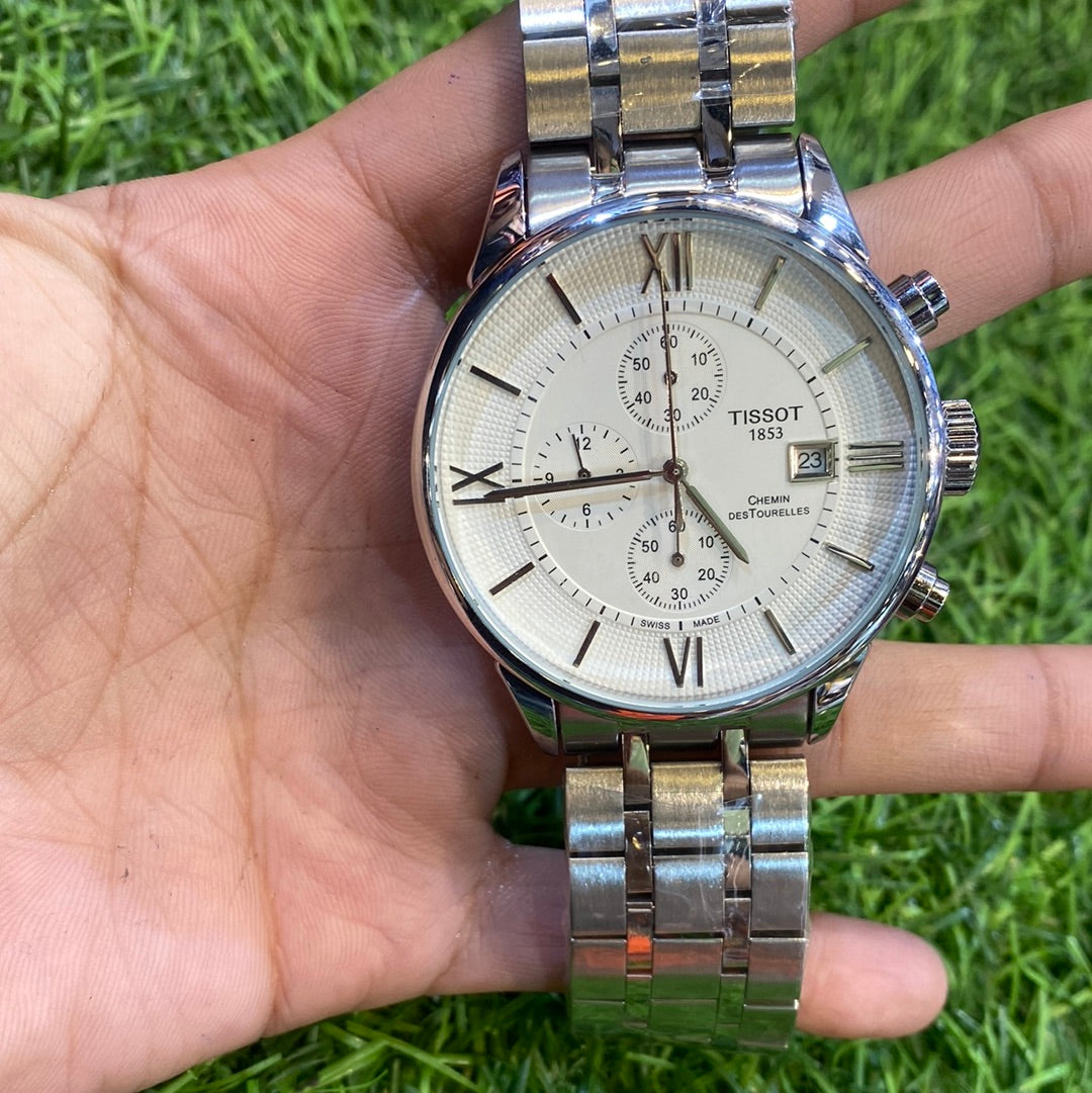 Sit Silver Chain White Dial Chrono Working Men’s Watch