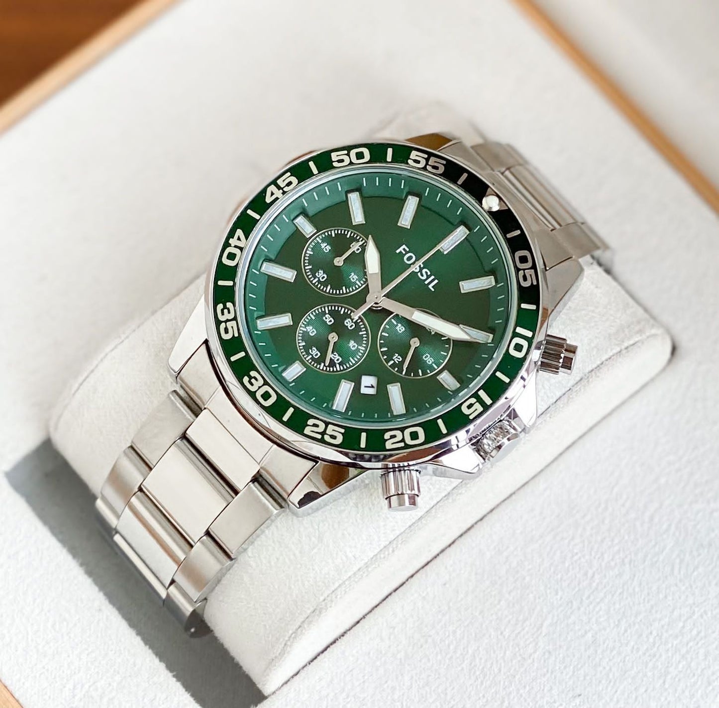 Sof Silver Green Chrono Watch for Men Chrome Formal Casual Party 400691