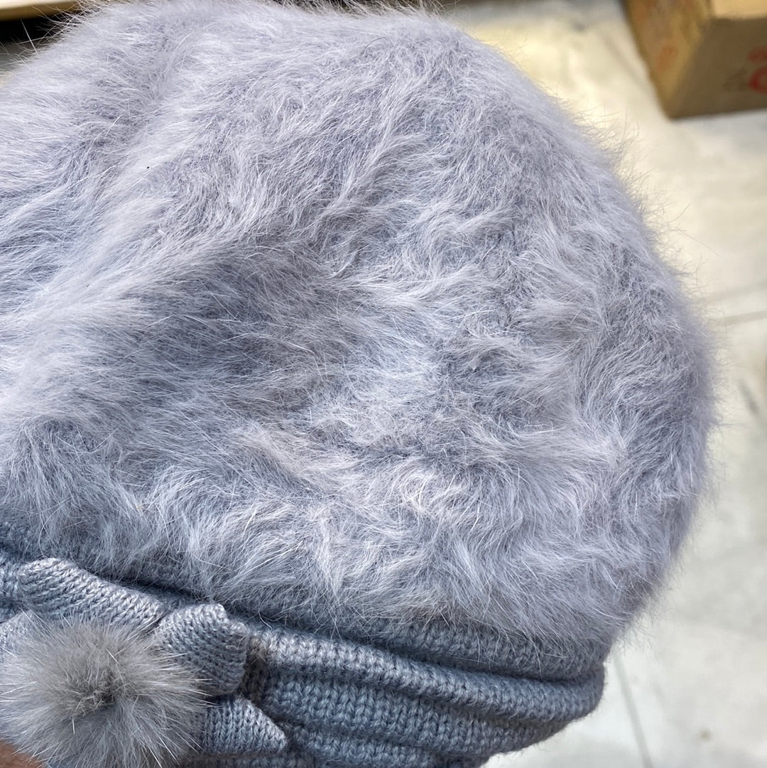 Grey Colour Women Winter Warm Knitted Pumpkin Hat Casual Plus Bean Ladies Cap 9351