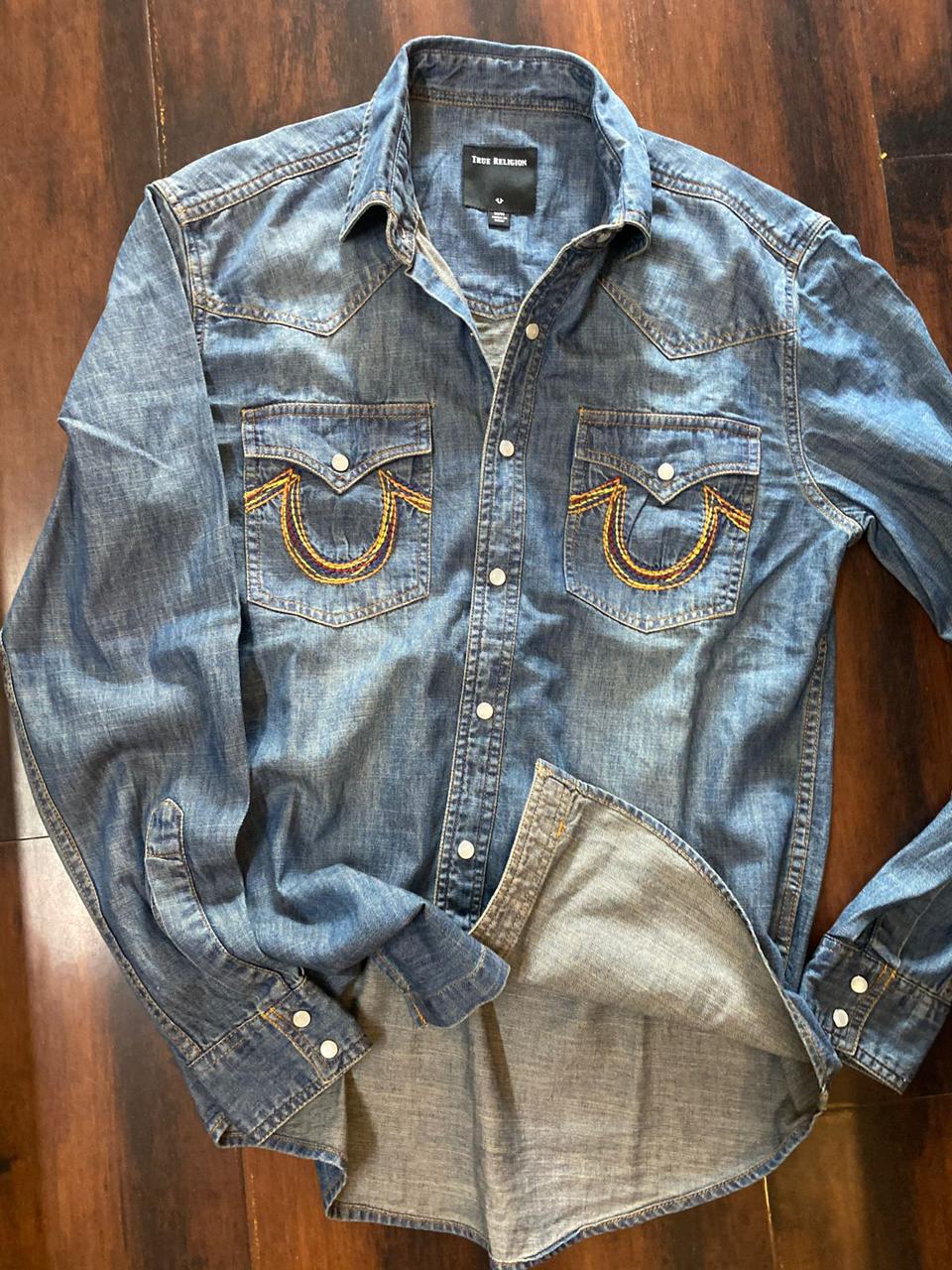 TR Navy Blue Colour Denim Shirt with TR Multi Colour Logo Denim Shirt 110278