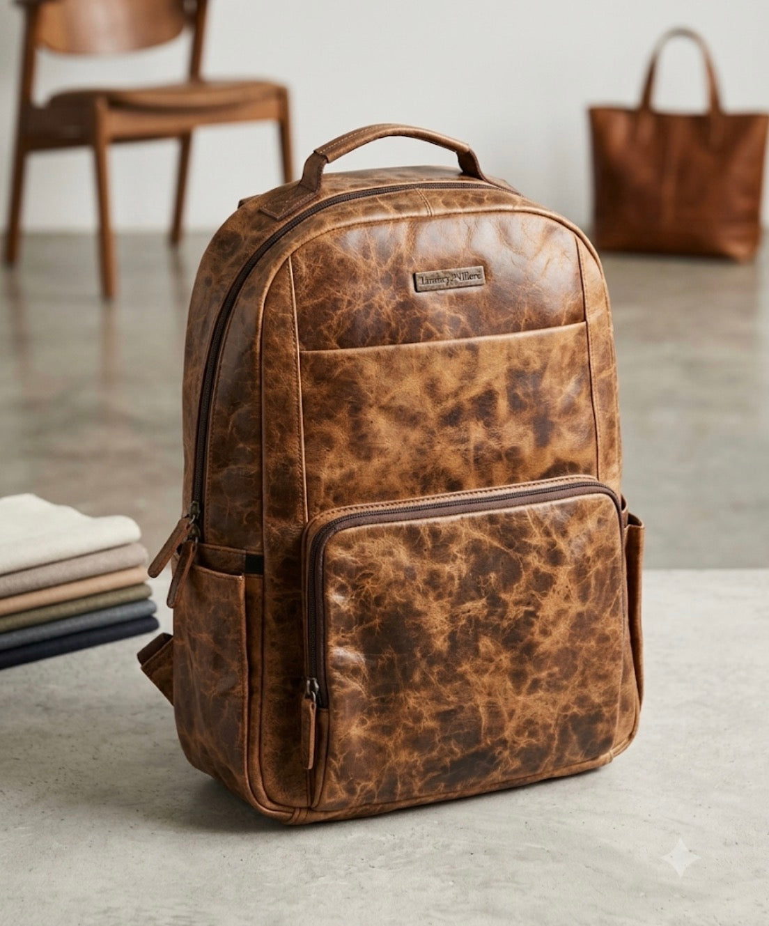 LDA Brown Colour Premium Quality Genuine Leather Unisex Backpack 991470