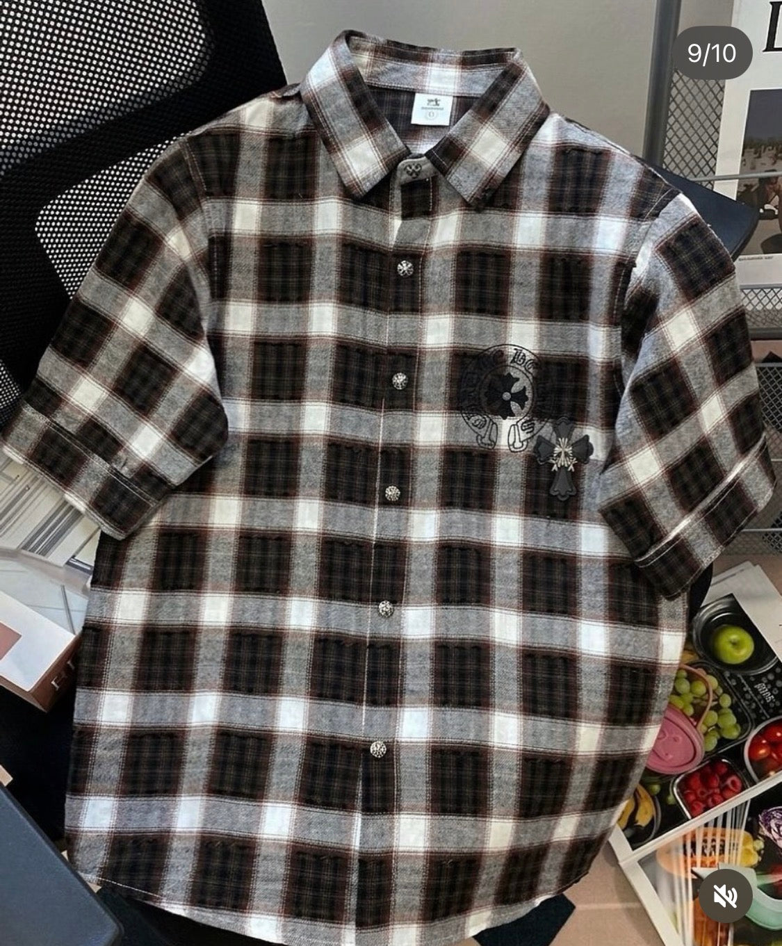 VOGUE DESIGN RHC CHR Brown White Check Half Sleeve Drop Shoulder Imported Men’s Shirt 2661