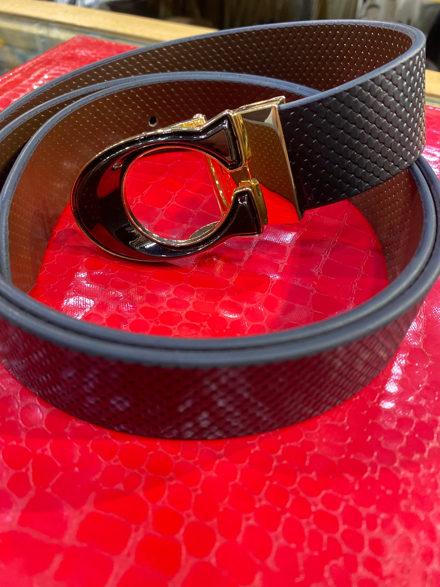 AOC COA Black Golden Buckle With Black Brown Double Side Strap Men’s Belt 989915