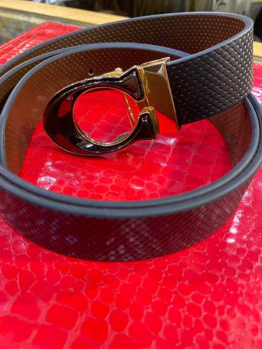 AOC COA Black Golden Buckle With Black Brown Double Side Strap Men’s Belt 989915