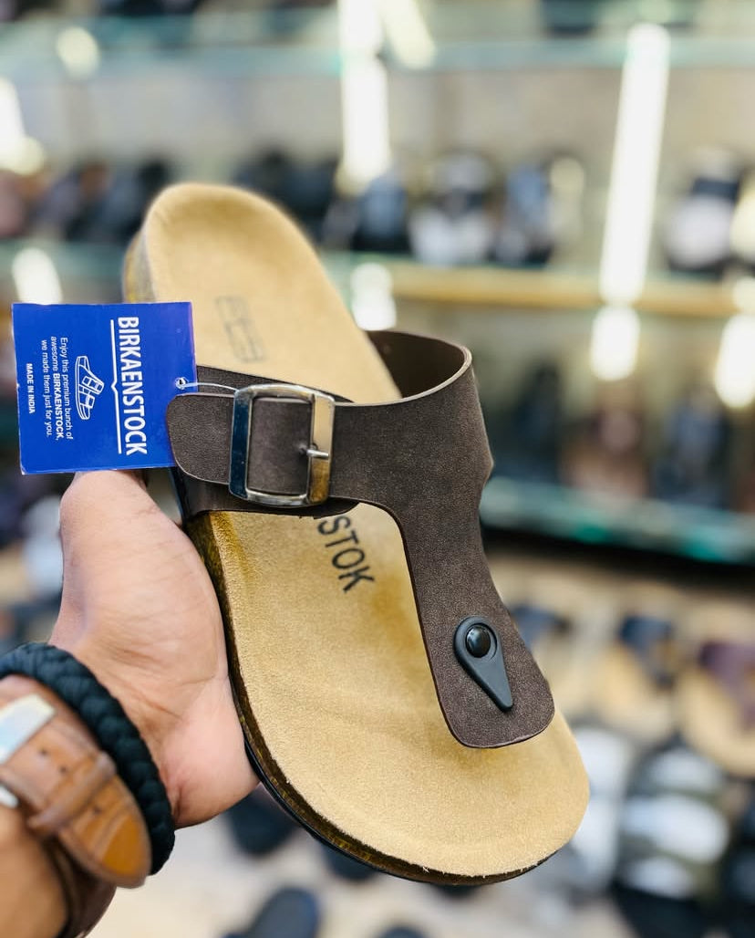 RIB BIR Brown Suede Leather Unisex Slipper 988973