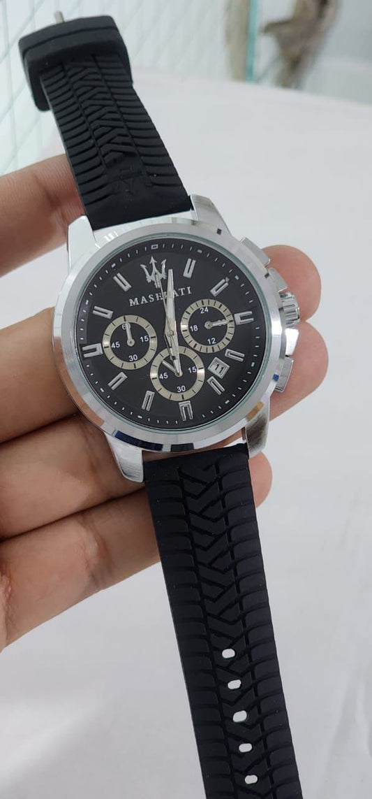 Sam Black Silicone Strap Black Dial Silver Ring Men Watch 901756