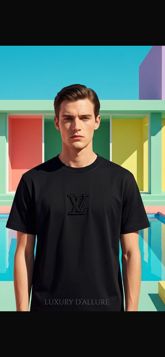 UOL LOU Black Colour LV  Embroidery Imported Oversize Unisex T-shirt 990721