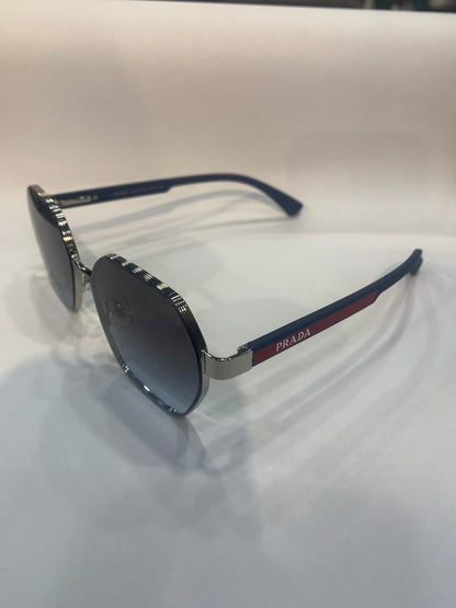 Arp Silver Blue Frame Black Shade Unisex Branded Sunglasses T0967 53 18 136