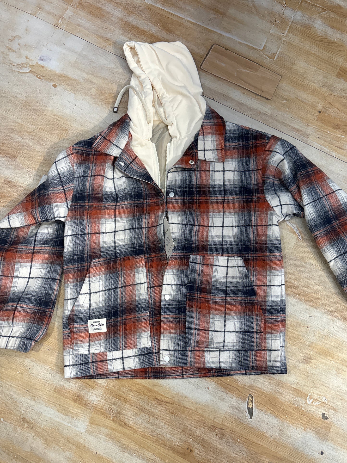 COME YES Red Blue White Multi Colour Check Print Full Sleeve Hoodie Jacket K-8892