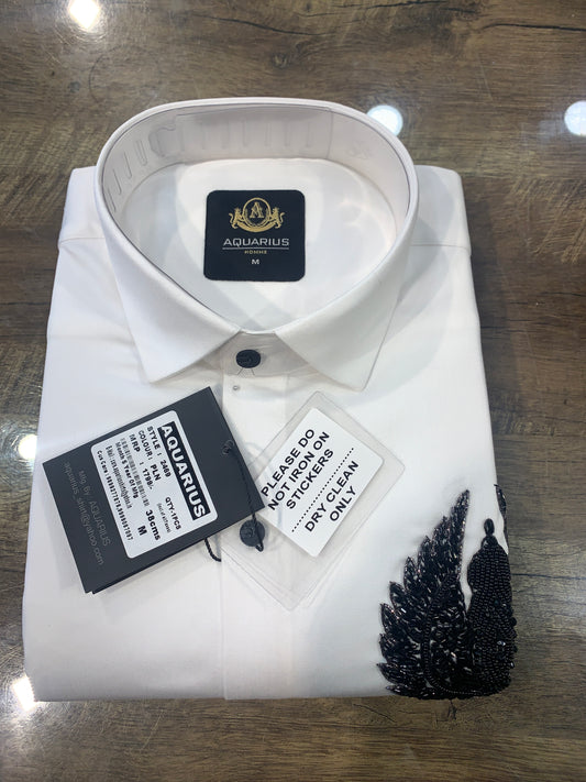 AQUARIUS White Color With Leaf Print Design Premium Quality Full sleeve Shirt 2469