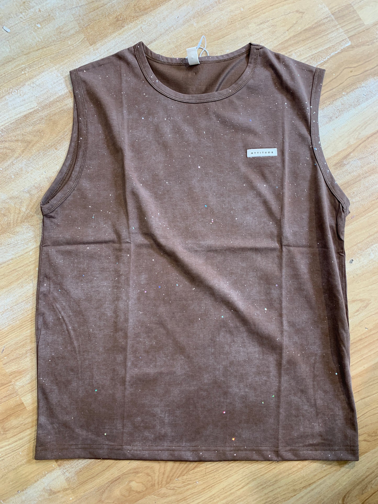 NANER BEN SE ATTITUDE Patch Brown Sparkle Premium Quality Imported Unisex Tank Top 6801