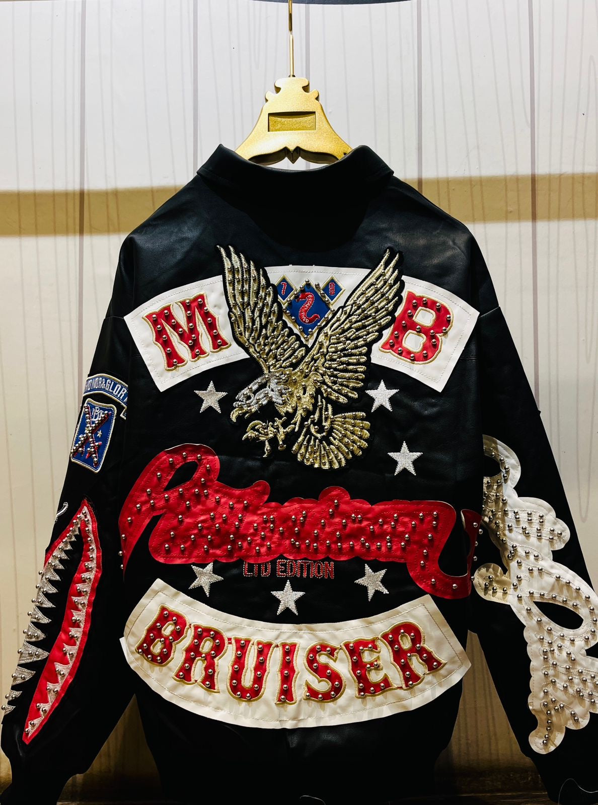 Pelle Pelle Bruiser Black Colour Heavy Print Stud Work Premium Leather Jacket 2582