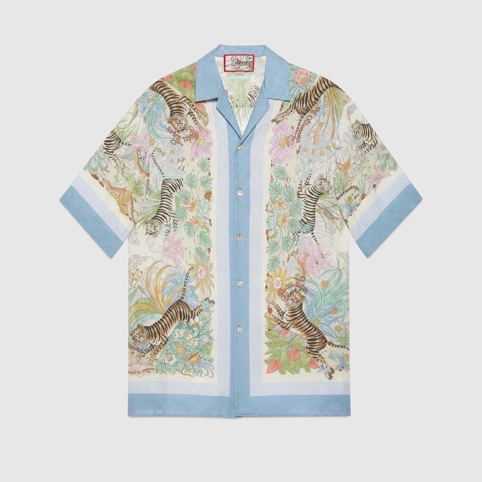LDA White Blue Colour Multi Floral Tiger Printed Half Sleeve Men’s Shirt 989617