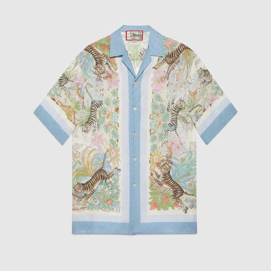 LDA White Blue Colour Multi Floral Tiger Printed Half Sleeve Men’s Shirt 989617