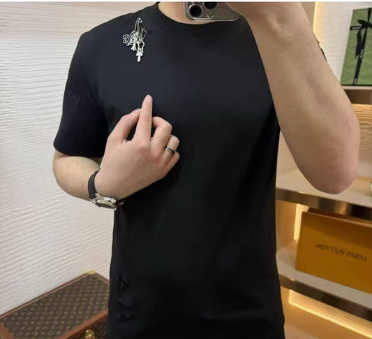 Helador Chr RHC Black Colour Cut Print safety pin T-Shirt 83280