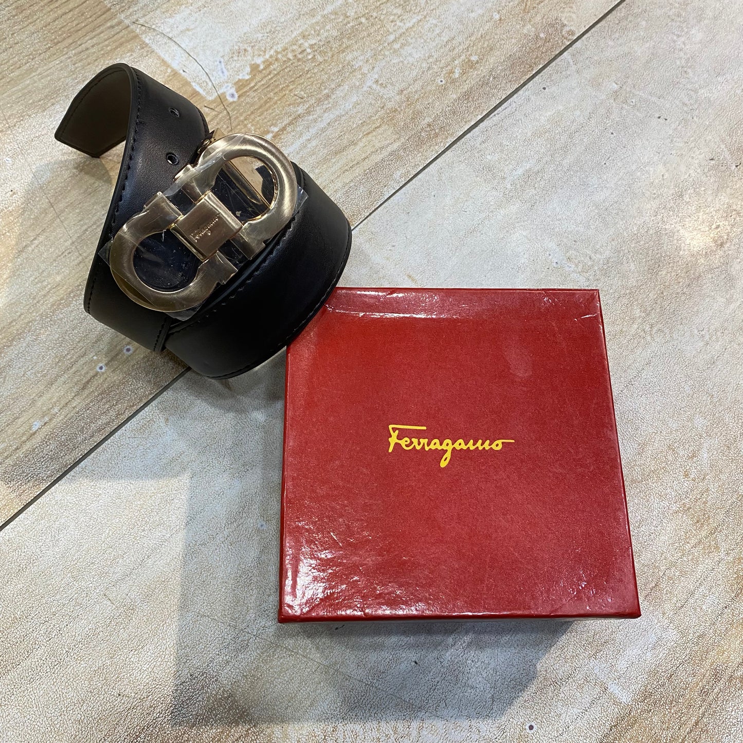 Fer Red Black Strap Logo Buckle Belt 989069