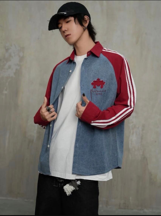 VOGUE DESIGN  Blue Denim With Red Full Sleeve Imported Men’s Shirt 2791